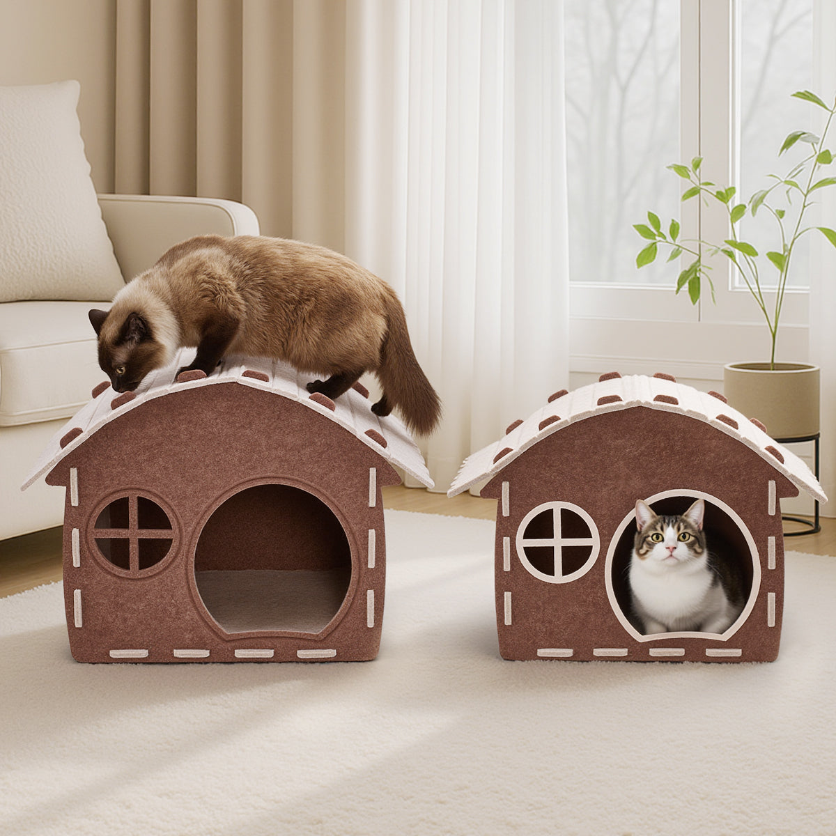 Felt wooden house cat bed