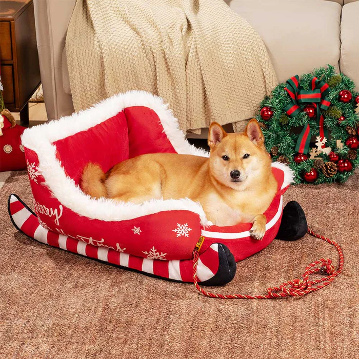 Christmas Sleigh Plush Pet Bed