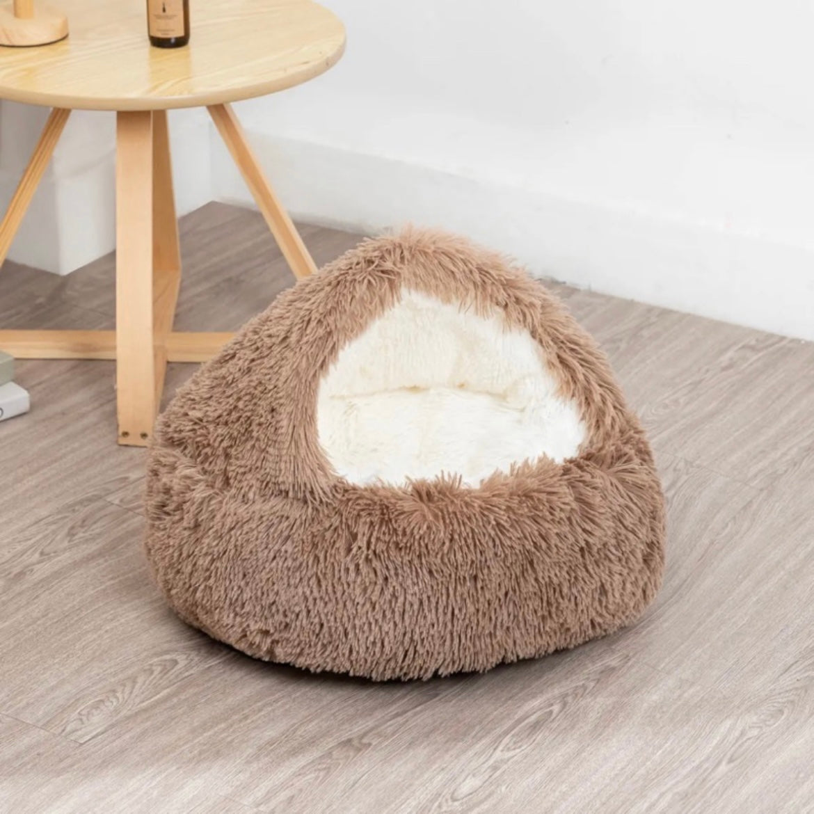 Calming Round Dog Beds &Cat Cave Bed with Hooded Cover