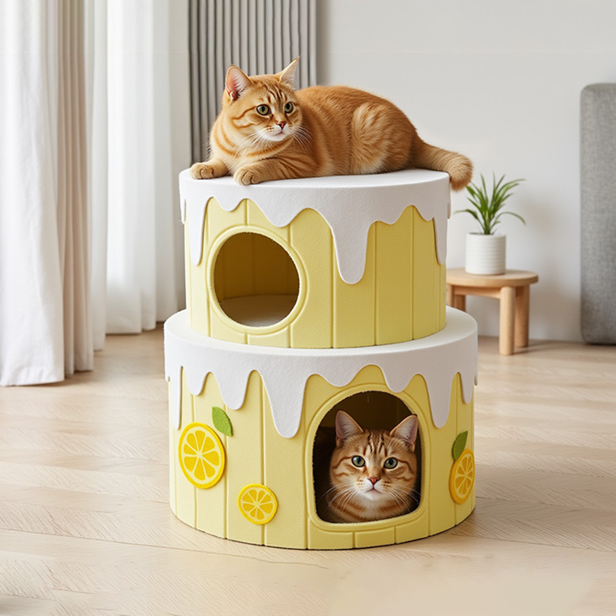Felt wooden house cat bed