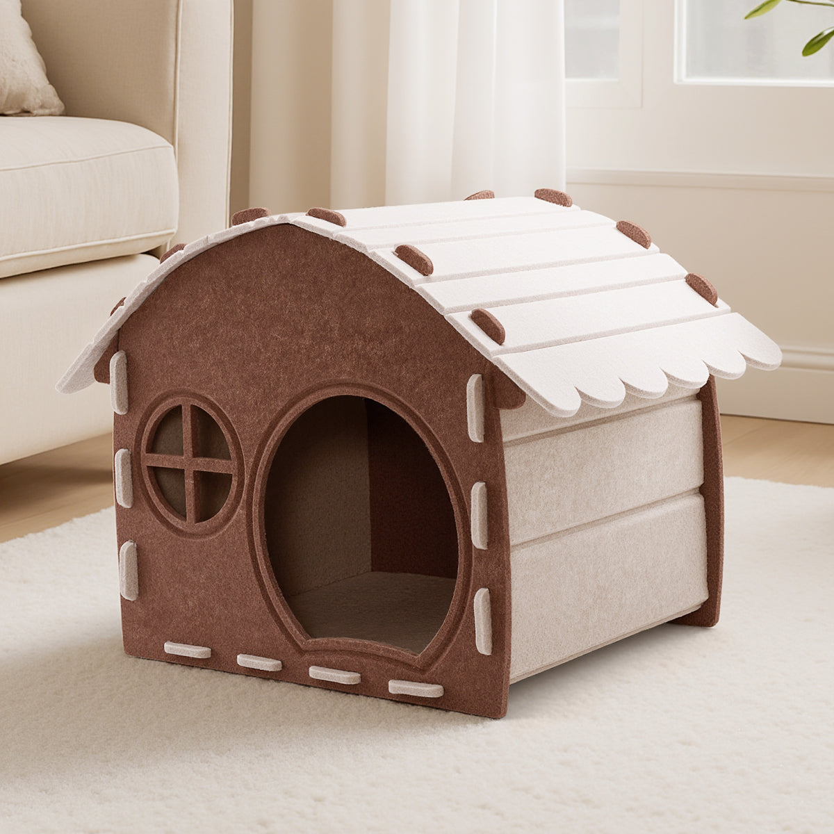 Felt wooden house cat bed