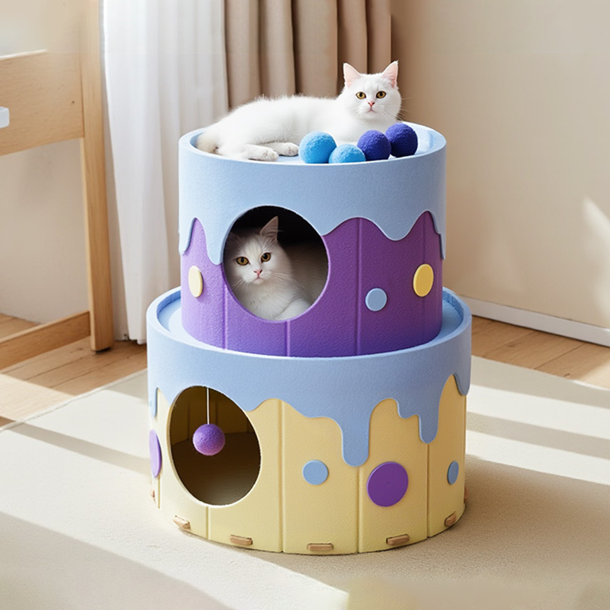 Felt wooden house cat bed