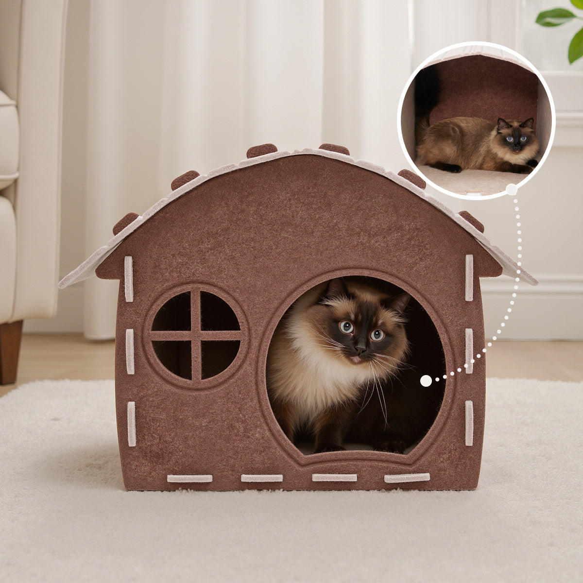 Felt wooden house cat bed