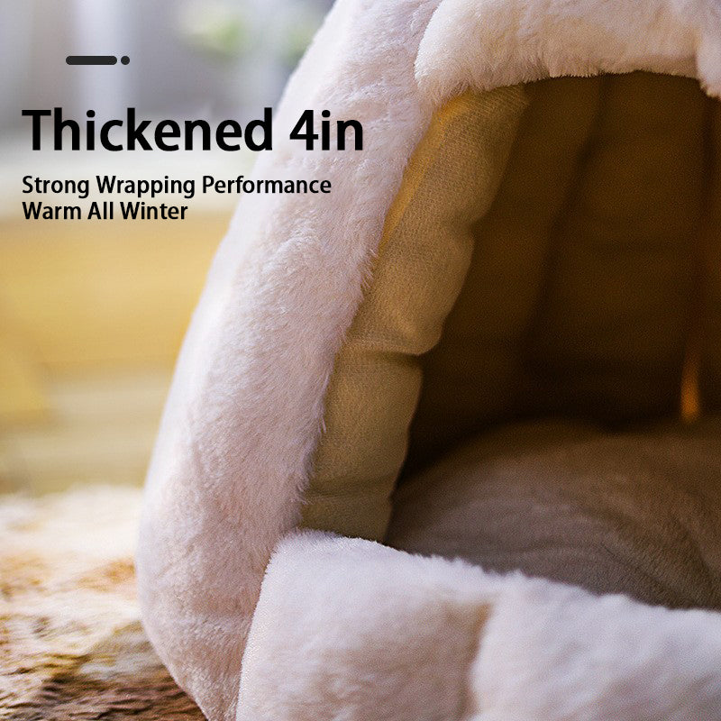 Round Semi Enclosed Rabbit Plush Cat Bed