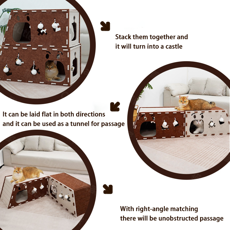 A three-in-one tunnel-shaped cat scratching board bed