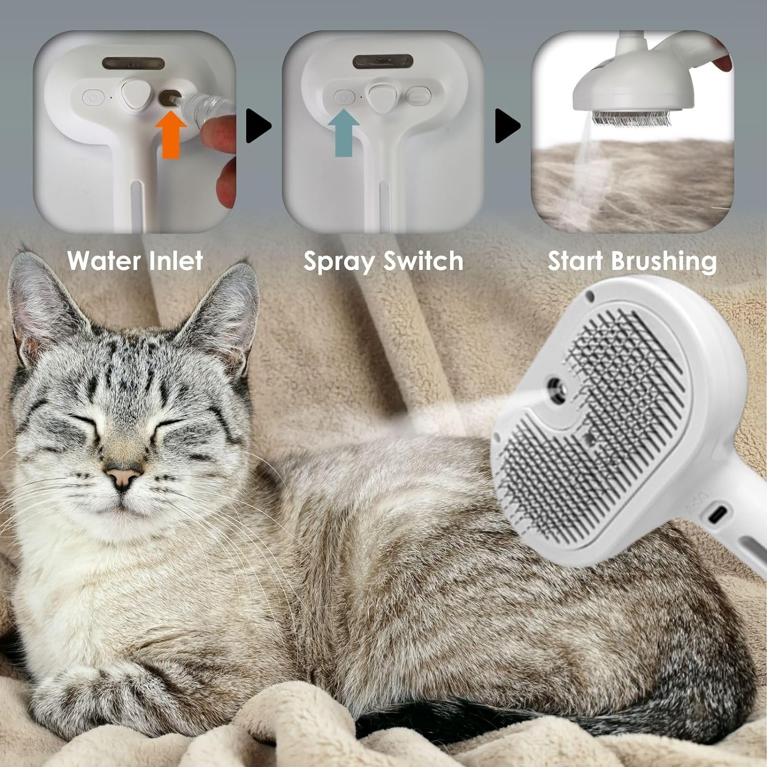 3 In 1 Self Cleaning Steamy Pet Brush