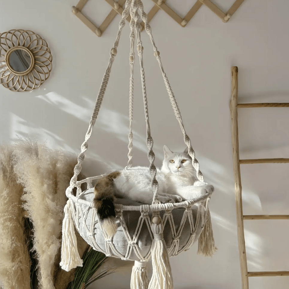 Handwoven Cats Bed Hanging Indoor Boho Kitten Swing Beds